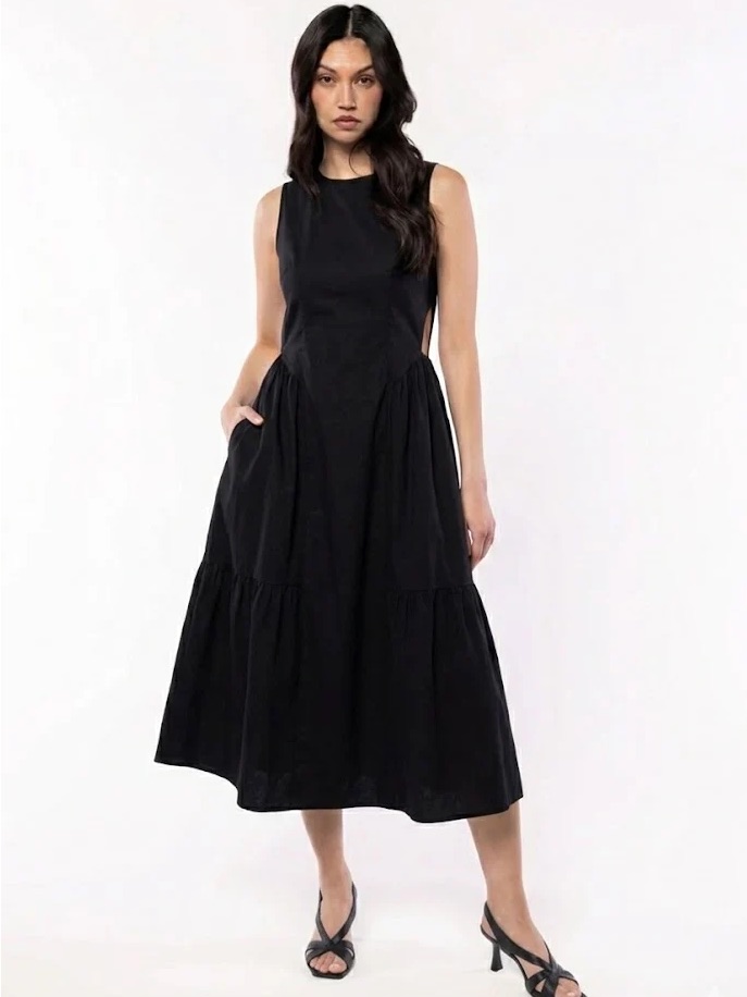 Thml Anastasia Black Sleeveless Black Midi Dress, Size Medium